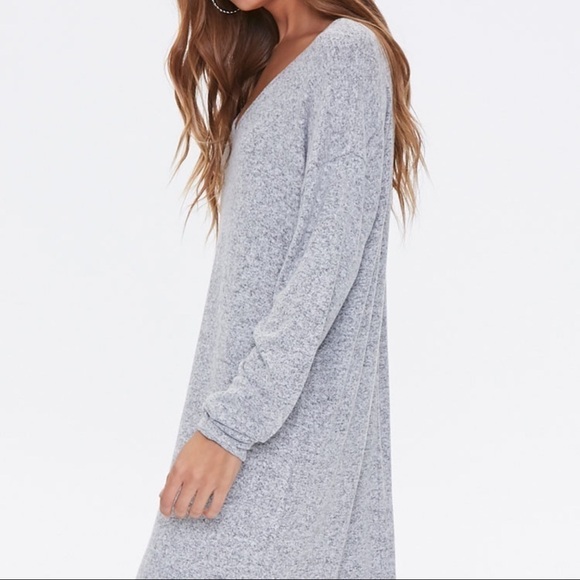 NEW-CAPELLA Marled Knit,Deep V-Neck, LongSleeve,Shift Mini Dress Heather Gray LG - Picture 4 of 12